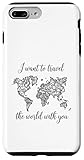 Installation facile I Want to Travel The World with You Carte Romantique pour Couple Coque pour iPhone 7 Plus/8 Plus