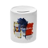 Tirelire Céramique Blanche   Mondrian Signature Peinture Peintre Artiste Cubism Abstract De Stijl   Boîte à Monnaie avec Bouchon Décoration Chambre Imprimé en France