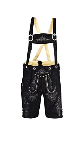 Men Lederhosen - Authentic Lederhosen - Leather German Lederhosen for Men, Oktoberfest Outfit - Black