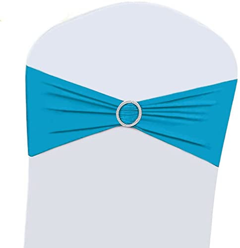 Thaisan7, Banquet Spandex Fabric Shiny Foil Stretch Expandable Chair Cover Bow Sash Band Buckle Wedding ,Hotel, Birthdaies, Celebrations,,Venue Party Bow Luxury Decoration - Color: Aqua Blue (50) FBA