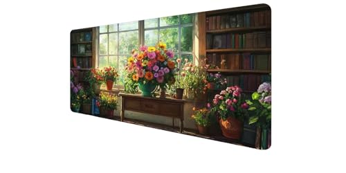 Tapis souris gaming bords cousus grand format floral pour ordinateur