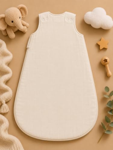 Image of TuddyBuddy Baby Cotton Wearable Quilted Sleeping Bag Blanket 1.5 Tog with 1 Way Zipper Closure | Ideal for Babies & Kids Hypoallergenic Fabrics | (Smiley Elephant - Beige, 18-24 Months)