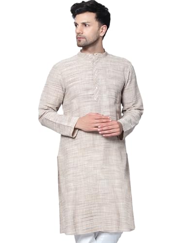 LATEST CHIKAN Men's Cotton Regular Textured Long Kurta Full Sleeves - Casual Ethnic Wear