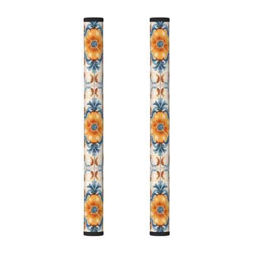 Juego de 2 fundas para manija de puerta de refrigerador, diseño retro de flores de cachemira, color naranja y azul, fundas lavables para manija de electrodomésticos, microondas, estufa, horno