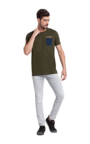 Image of Spykar Men's Slim Fit T-Shirt (MKT02BBFT232RIFLEGREEN3XL Green 3XL)