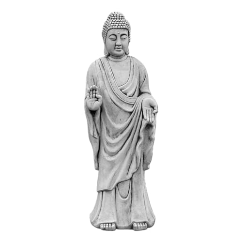 gartendekoparadies.de Buddha Mönch Statue, Steinfigur, H. 142 cm, 214 kg, Grau, frostsicher aus Steinguss für Außenbereich
