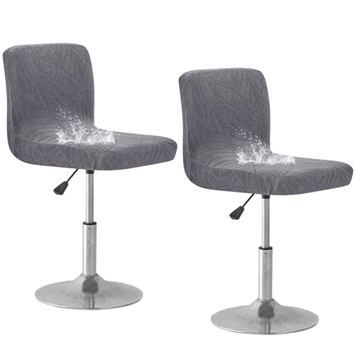 Fundas impermeables para taburetes de bar, color gris oscuro, paquete de 2 fundas lavables para sillas de cocina de respaldo bajo, protectores cuadrados duraderos para taburetes de respaldo corto