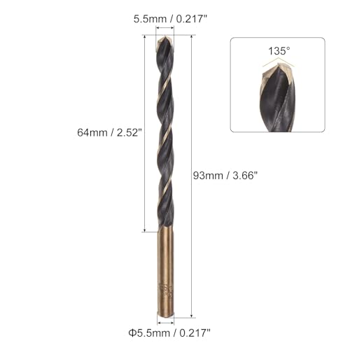 Uxcell A23101300UX0660 6Pcs Jobber Drill Bits 5.5Mm (0.217") Black Nitride & Gold Titanium Coated M2 High Speed Steel (Hss) Twist Drill Bits thumb #1