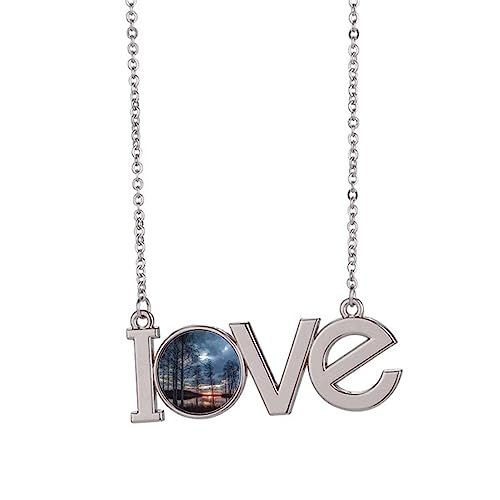Collier lac et arbres taille M en argent avec pendentif nature