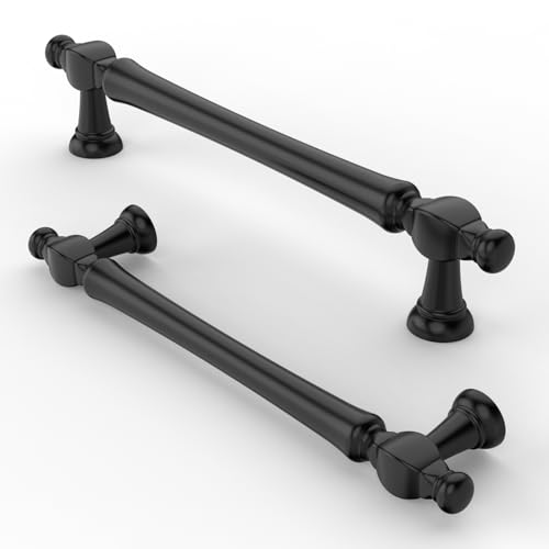 FURNIWARE 10 pièces Poignee de Meuble Cuisine Noir Mat pas de trou de 128 mm, Poignées de Placard Poignées de Cuisine Poignées de Tiroir de Meubles, pour...