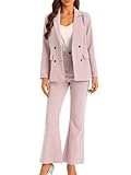 Allegra K 2 Piece Work Suit for Women's Business Formal Double-Breasted Blazer and Pants Set X-Small Pink