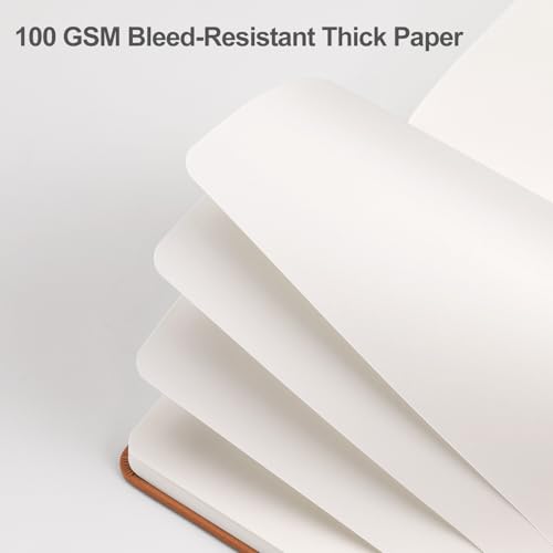 Image of EMSHOI Blank Journal Notebook, 192 Pages, A5 Size (5.7'' x 8.3'') | Leather Hardcover, 100 GSM Thick Paper, Unlined, Plain, for Sketching, Drawing, Painting, Sun Debossed (Brown)