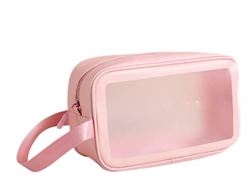 Travel Toiletry Bag, Clear Toiletry Bag Portable PVC Cosmetic Bag, Small Travel Makeup Bag Storage Carry Pouch with Zipper Handle Cosmetics Organizer for Women (Pink)