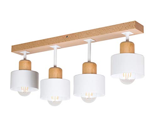 alfalux Lampada A Sospensione 4 Luci Lampada Da Soffitto LED Lampadario In Legno E Metallo Compatibile Con E27 Per Soggiorno Camera Da Letto Cucina WE60x7BU