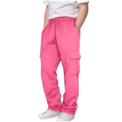 Boys Girls Cargo Pants Drawstring Elastic Waist Athletic Sweatpants with Pockets Kids Casual Loose Solid Color Long Trousers