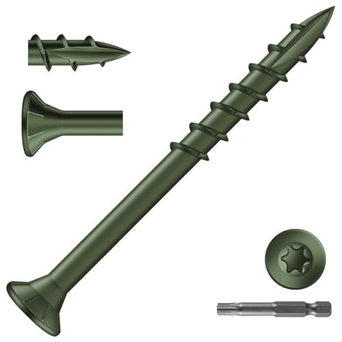 Image of #8 x 2 Inch Deck Screws (116Pcs) 1lb. Exterior Wood Screws. Carbon Steel, Green, Flat Head, Rust Resistant epoxy Coated, with T25 Star Bit