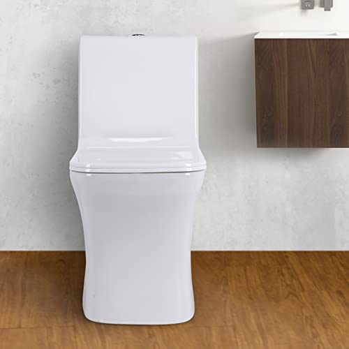 Image of KrissKross Premium Western Floor Mounted One Piece Water Closet Ceramic Western Toilet /Commode /European Commode Square With Soft Close Seat Cover For Lavatory, Toilets (P-Trap Outlet Is From Wall)