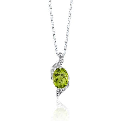 Peora Peridot Pendant Necklace For Women 925 Sterling Silver, Natural Gemstone, 1.25 Carats Oval Shape 8X6Mm, With 18 Inch Chain #TOP2