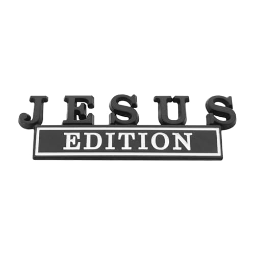 Image of 1pc 3D Raised Letter Jesus Edition Emblem Car Decal - Metal Sticker for Vehicles, Trucks, Motorcycles, SUV - Durable Door Tailgate Bumper Badge Auto Decoration (Black and White)