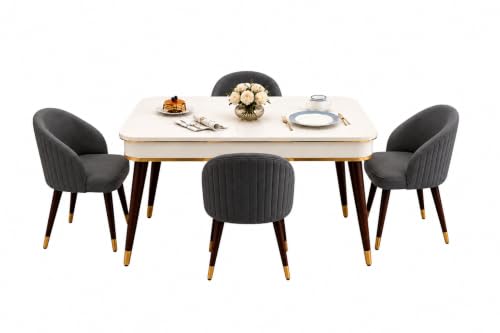 Image of WOODEN SPACE 4 Seater Wooden Dining Table Set | Urban Marble Top Dining Table with Chairs for Dining Room & Kitchen (Majestic Classic Backline Dark Grey) (42 x 42 x 30 inch)