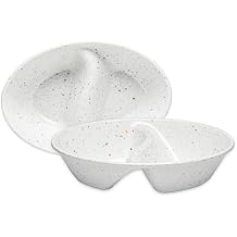 bzyoo Confetti Divided Bowl Set of 2, 100% Melamine BPA-Free Stackable Unbreakable Bowls with Two Compartments, Ideal for Snacks, Chips & Dips, Cereal, Dishwasher-Safe Color White