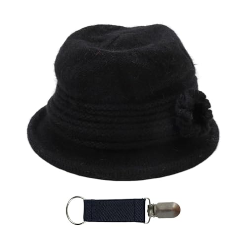 HDGSAFD 1 Stück Strickmütze, 1 Stück Hutklammer, Elee Modemütze, Damen-Blumenmütze, Winter-Warme Mütze, Retro-Mütze