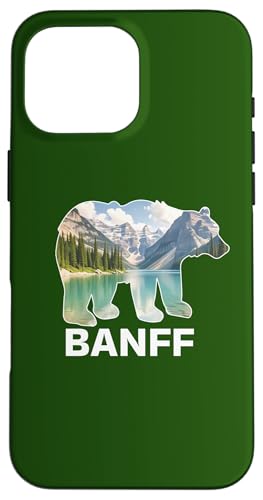 Carcasa para iPhone 16 Pro Max acuarela lago Louise paisaje dentro de la forma de un oso