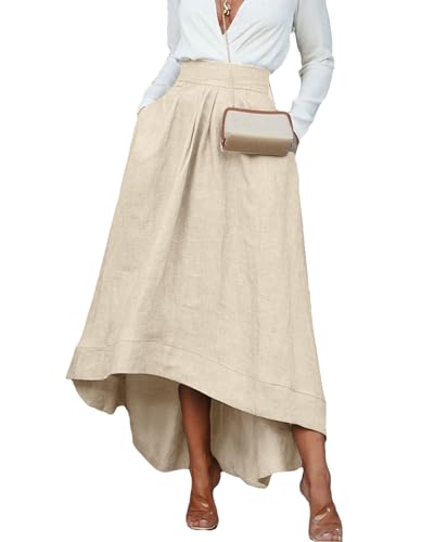 YEXPINE Women's Boho Cotton Linen Long Flowy Skirt High