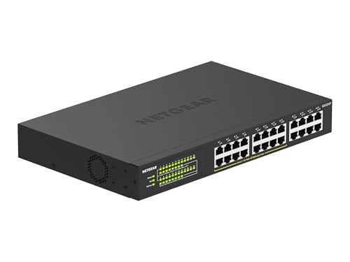 Netgear Switch Ethernet 24 Ports PoE Gigabit (GS324P) avec 16 Ports PoE + à 190W, Boîtier Métallique Solide sans Ventilateur