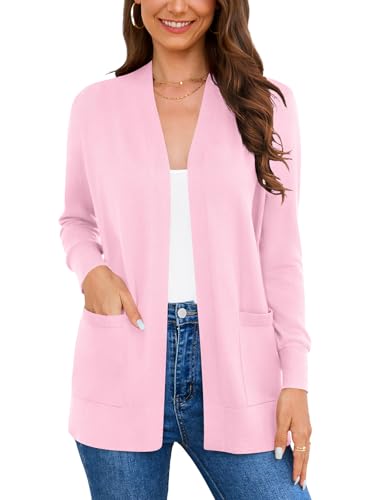 Women's long sleeve cardigan sweater with cozy pockets