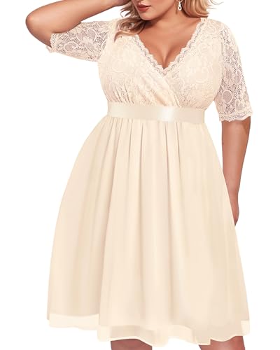 Image of Pinup Fashion Plus Size Lace Chiffon Wrap V Neck Dresses Women Cocktail Wedding Guest Midi Dress