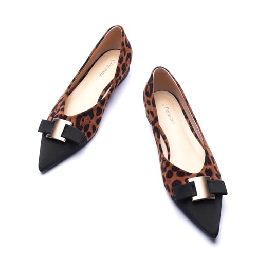 C. Paravano Women's Flats - Pointed Toe Ballet Flats for Women | Slip-On Work Flats with Bow, Comfortable Elegant Shoes for Office, Casual Daily Wear(Size 9,Leopard)