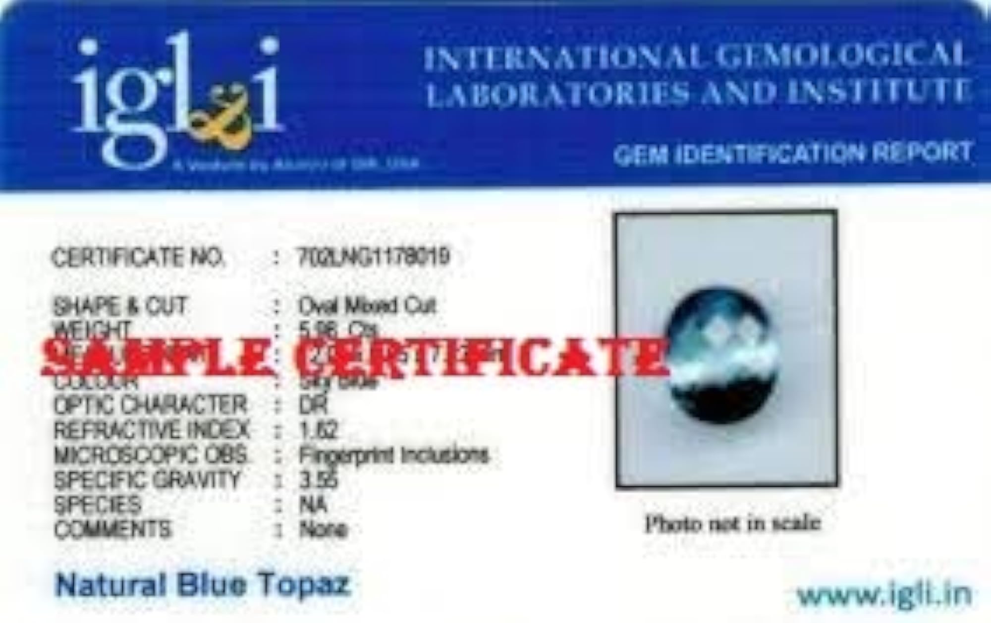 Neela Pukhraj Blue Topaz Gemstone, 5 Carat Loose