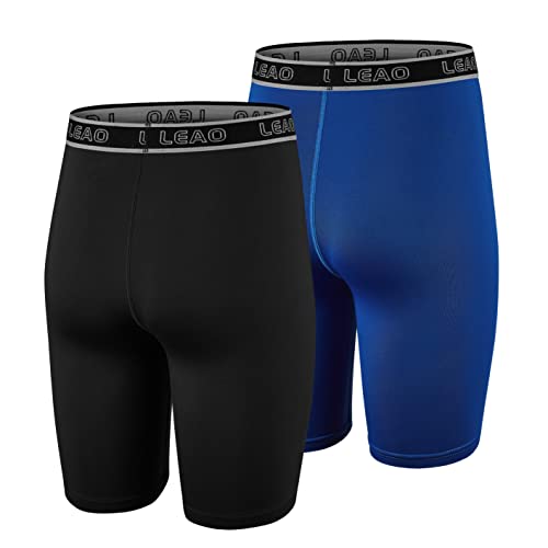 Leao Youth Boys Compression Shorts 2-Pack Performance Athletic Underwear Sports Boxer Briefs Black/Royal Blue S #TOP2