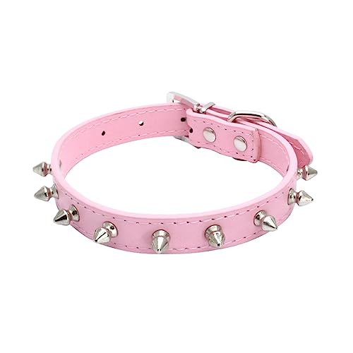 haoyueer Spiked Studded Leather Dog Collar Mushrooms Rivets Cat Collar for Small Medium Dog Cat Puppy Kitty (M, Pink)