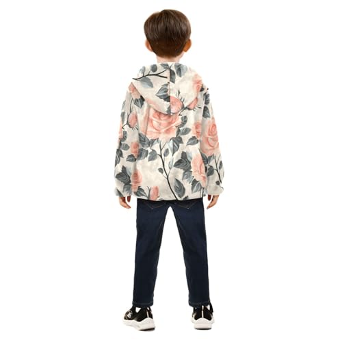 Cute Roses Flowers with Leaves Girls Fleece Jacket Girls Fall Jacket Girls Zip Up Hoodie Girls Sherpa Jacket 2-10T4