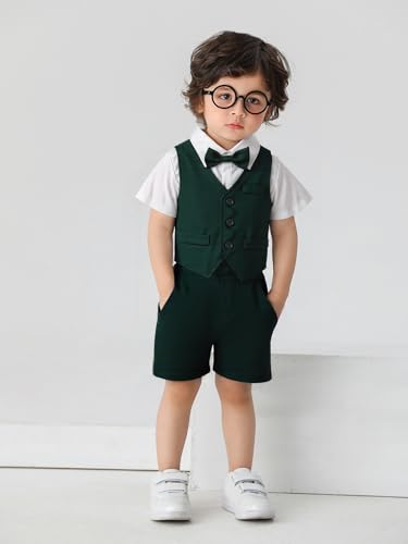 Image of Boarnseorl Baby Boys Shorts Sets, Infant Shirt+Shorts+Bow Tie+Vest,Toddler Gentleman Outfits Suits
