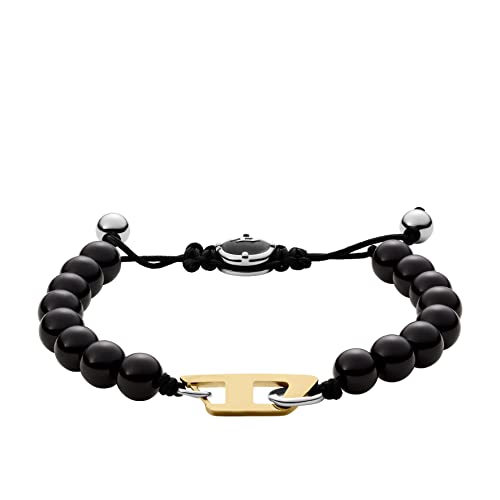 Diesel Men's Agate Beads Bracelet, Color: Black (Model: DX1341040)