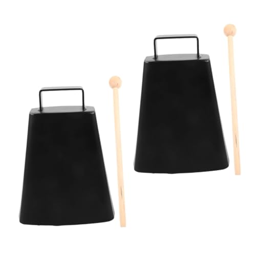 Toyvian 2 Sets Metal Cowbell Musical Instrument with Stick Holder Ergonomic Handheld Noise Maker for Sports Events Concerts and Percussion Music Clear Sound for All Ages
