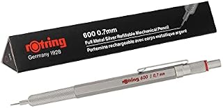 rOtring 600 Premium 0.7mm Mechanical Pencil - Silver Metal Body - Non-Slip Knurled Grip - Hexangle Barrel - Gift Boxed