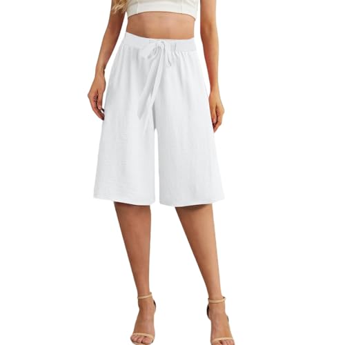 HswsEJ Summer Shorts for Women High Waisted Wide Leg Knee Length Shorts Dressy Summer Long Baggy Short with Pockets Comfy Curvy Work Out Short Gym Solid Beach Business Casual Pants