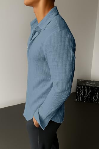 Image of Men's Casual Button Down Shirts Long Sleeve Linen Shirt Fashion Textured Beach Summer Shirts| Men Stylish Shirt | Men Fancy
