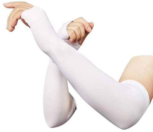 HETASH Arm Sleeves, Skinny fit Thumb Stretchable Hand Cover Arm Sleeves (white)