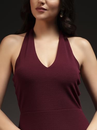 Trend Arrest.ed Women's Fit and Flare Midi Dress | V Neck Tie-Back Halter Style | Stretchable Fabric | Sleeveless Flowy Dress for Brunch, Beach, Vacation & Casual Outings view 4