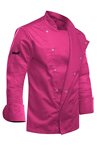 Veste de cuisinier rose XXXXL coupe ajustée stretch à boutons