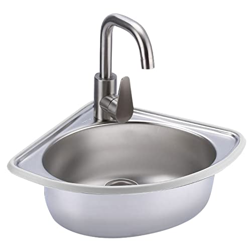 キャンピングカー シンク キット 小型 流し台 ステンレス 台所 水切り付き 壁に取り付けられた 三角形 マットな表面 バーカウンター RV キャンピングカー 建設現場向け (Type : Economical gloss)