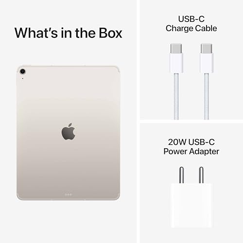 Image of Apple iPad Air 32.78 cm (13″) (M4): Liquid Retina Display, 256 GB, 12MP Front /Back Camera, Wi-Fi 7 with Apple N1 + 5G Cellular, Touch ID, All-Day Battery Life - Starlight