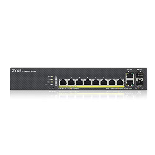 Image of Zyxel 8-Port Gigabit Switch | Layer 2 Managed | PoE+ @ 180 Watt Budget | 2x Gigabit Combo Ports | Hybrid Cloud Mode [GS2220-10HP]