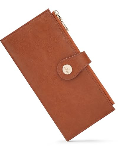 Image of Brown Women's Slim Wallet,Thin RFID Card Holder with Zipper Pocket | 12 Slot Wallet Organizer, Large Capacity, Vegan Leather, Coin Purse, Cash Compartment, Travel Wallet, Women Gift