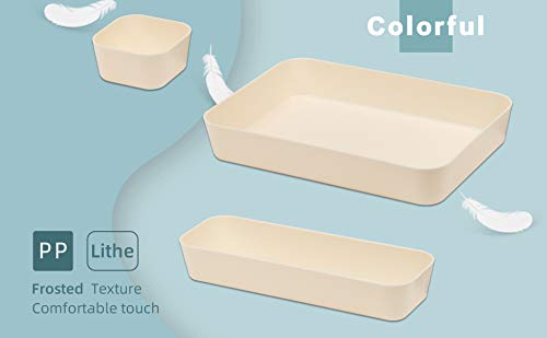 Backerysupply Set Of 12 Beige Color Plastic Desk Drawer Organizers For Makeup Bathroom Office Kitchen Vanity Drawer Storage Box Container #TOP7